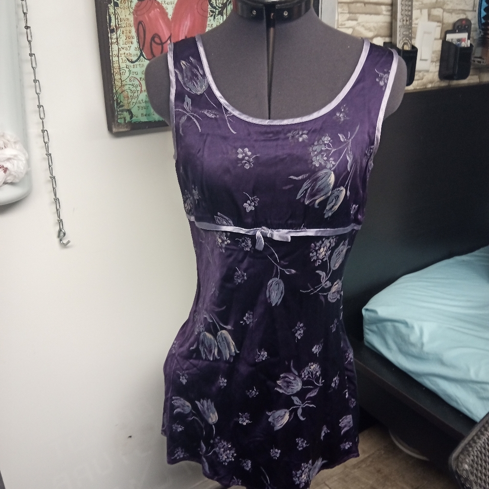 Purple silk or satin mini dress